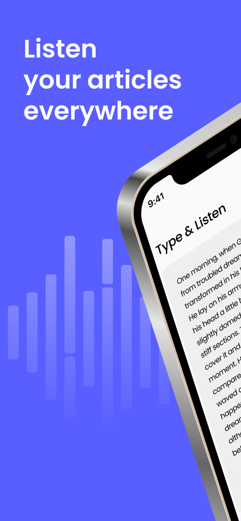 Tpeech: Read Text Aloud & TTS - Smartphone screen showing the Tpeech app with text being converted to speech.