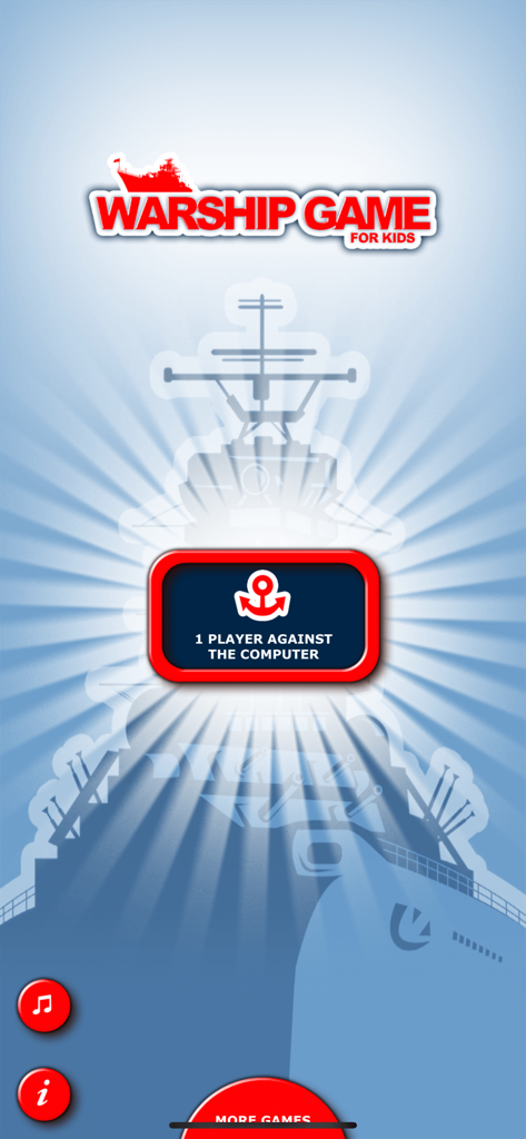 Warship Game for Kids - Menú principal de la aplicación Juego de Batalla Naval para Niños mostrando un botón de jugar contra el ordenador
