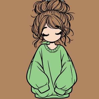 girl with baggy sweatshirt and messy bun