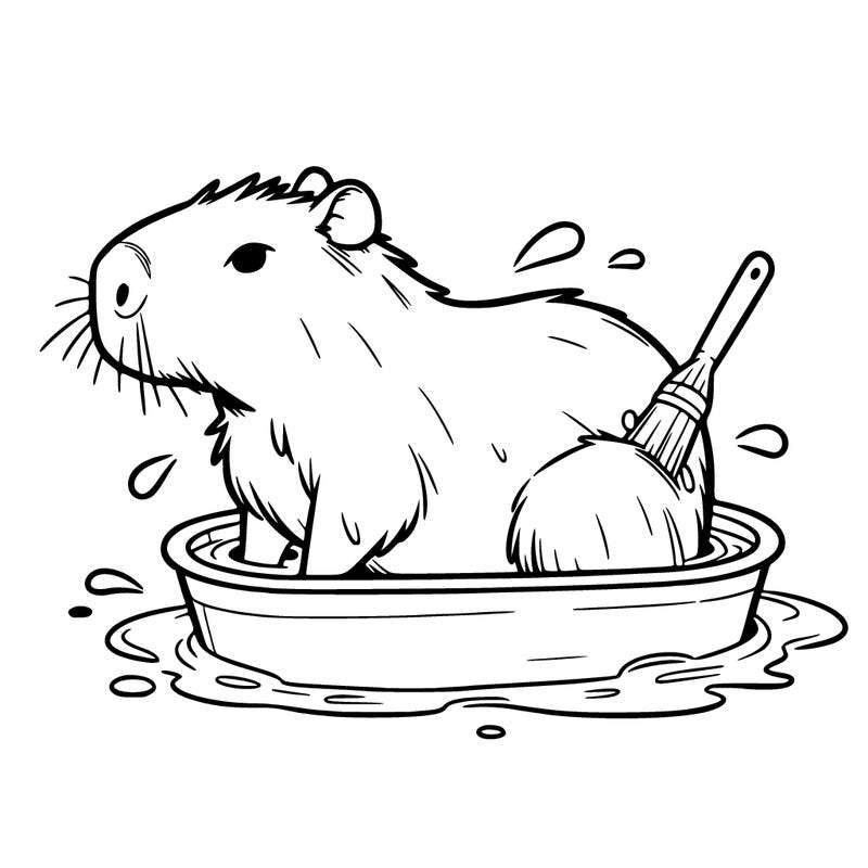 a capybara takes a bath