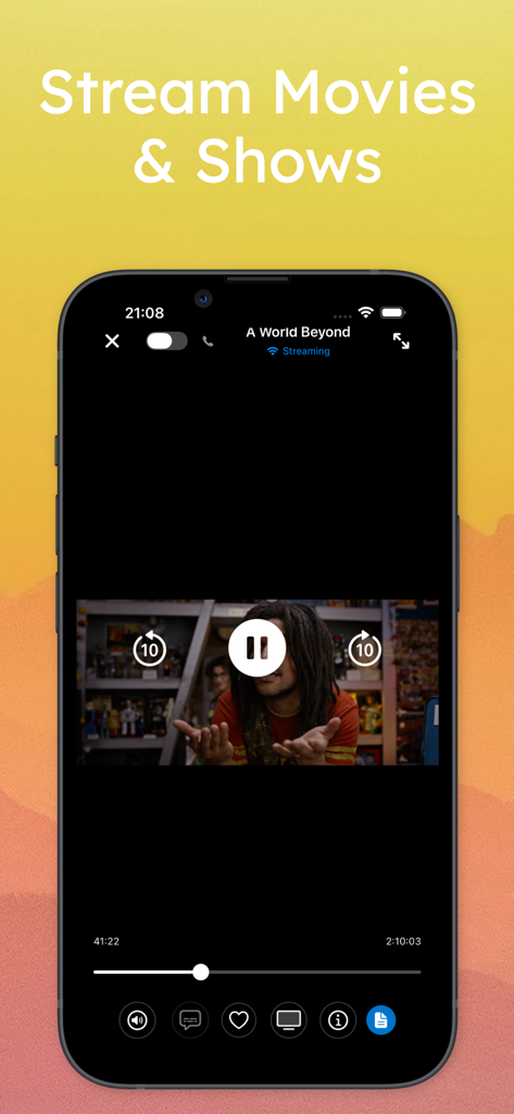 Maximus: IPTV Player M3U Cast - Maximus IPTV Player interface showing movie playback with playback controls on an iPhone