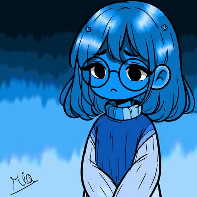 sad girl with glasses in a sweater