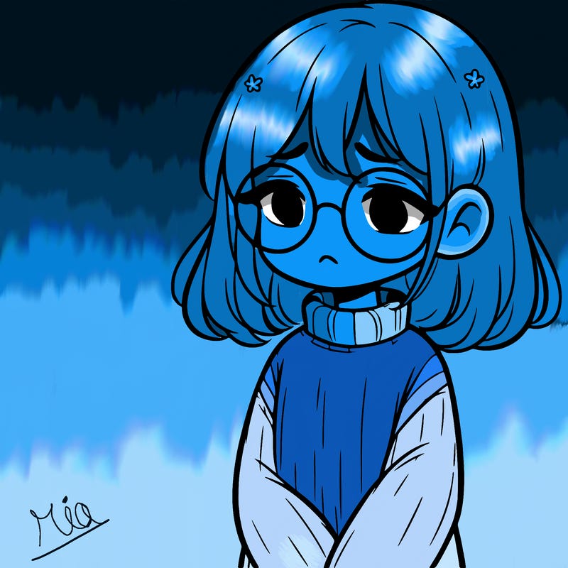 sad girl with glasses in a sweater