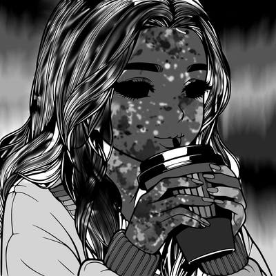realistic girl drinking coffee