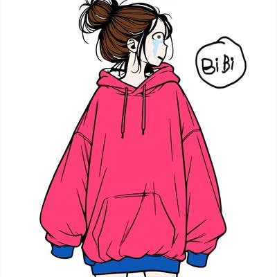 realistic girl with a oversized sweatshirt on and a bun