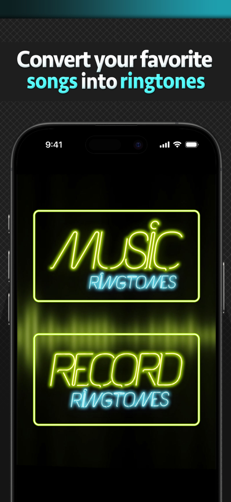 Ringtone Downloader Pro - Smartphone interface displaying options to convert music or record custom ringtones