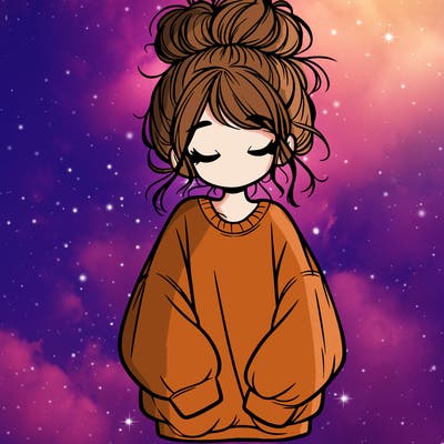 girl with baggy sweatshirt and messy bun