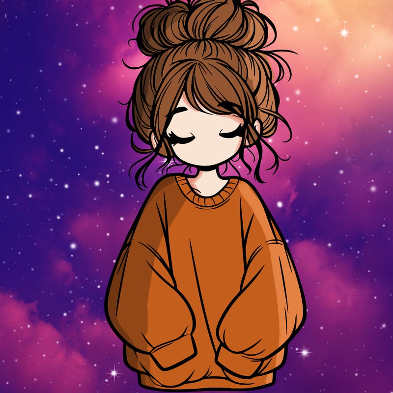 girl with baggy sweatshirt and messy bun