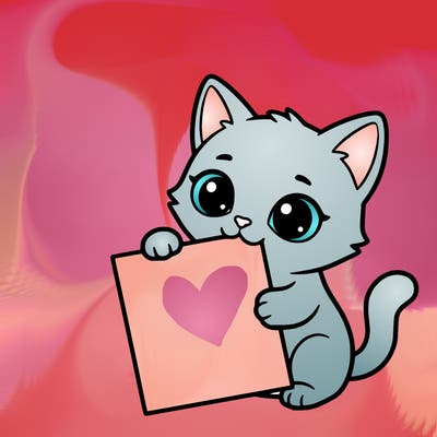 a small cat with a blank sheet of paper in its hand. the cat is sooooooo cute!