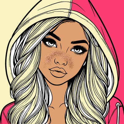 realistic beautiful girl with a hood on