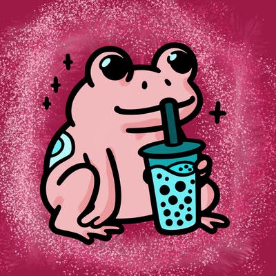 frog drinking boba tea