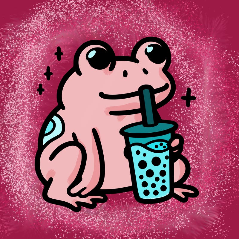 frog drinking boba tea