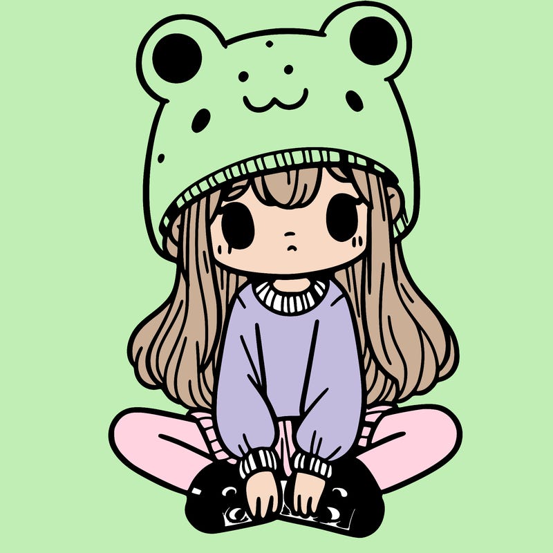 a girl wearing a frog hat and some frog socks