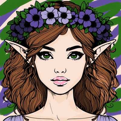 realistic female elf with flower crown