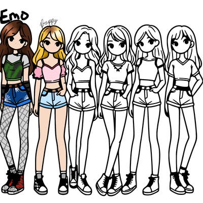 a group of girls wearing crop tops and shorts