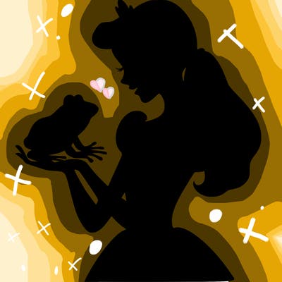 a shadow of a princess holding a frog realistic