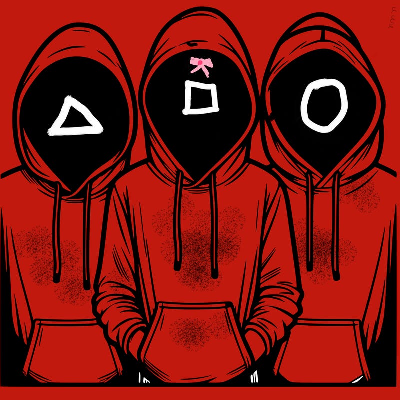 3 faceless people in  hoodies