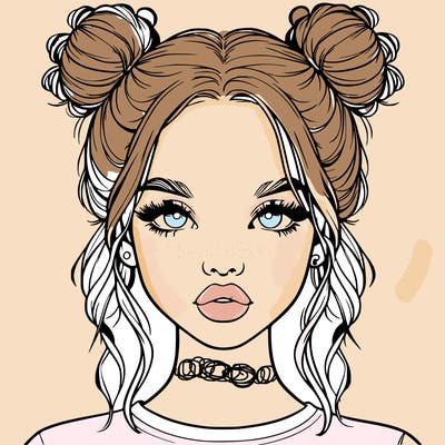 realistic girl with two buns in hair and lips