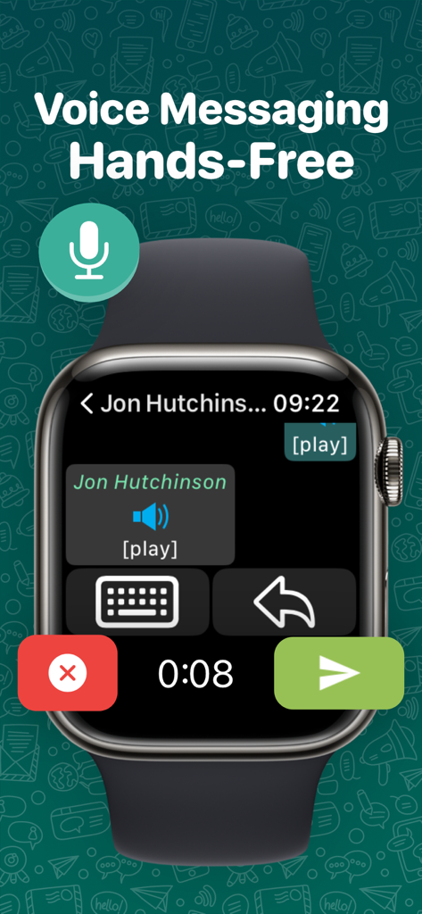 Apple Watch displaying a hands free voice messaging screen