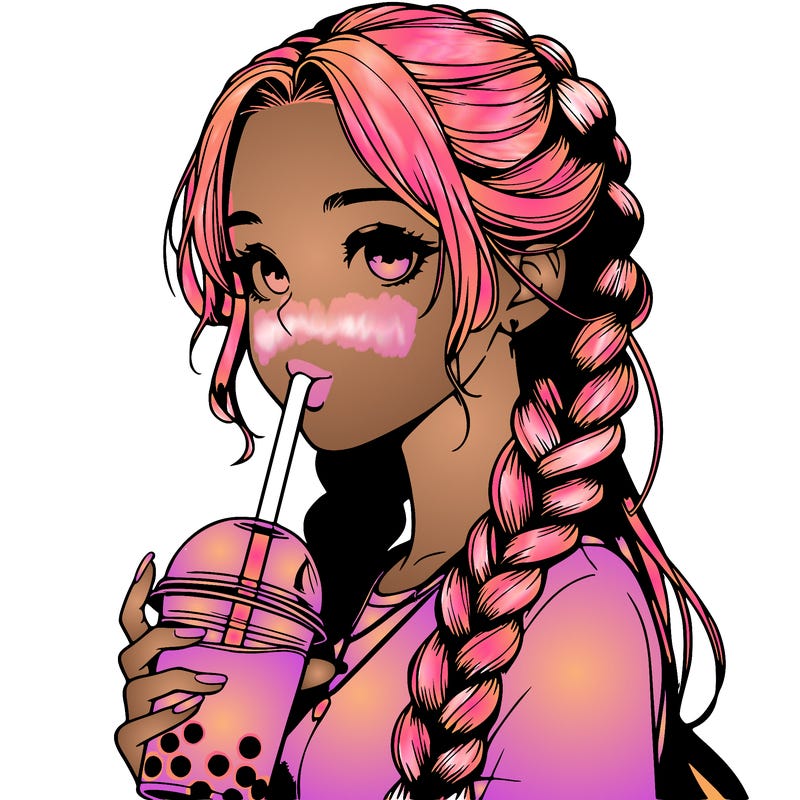 realistic girl with braided hair drinking boba