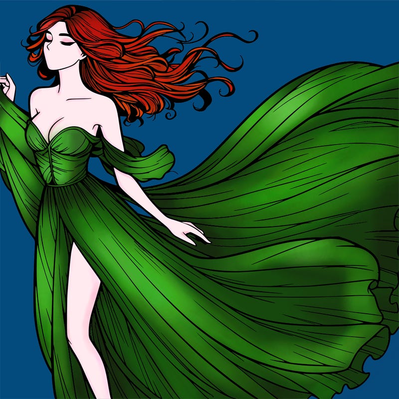 realistic woman in dress flowing the the wind