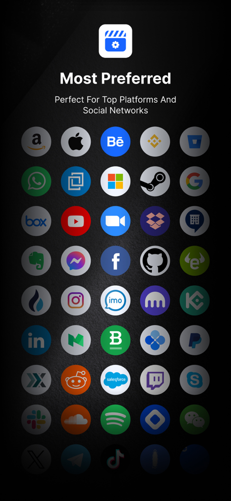 2FA Authenticator™ MFA Authy - A grid showing icons of popular platforms and social networks supported by the 2FA Authenticator app