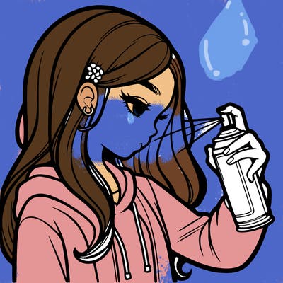 a realistic girl spray painting