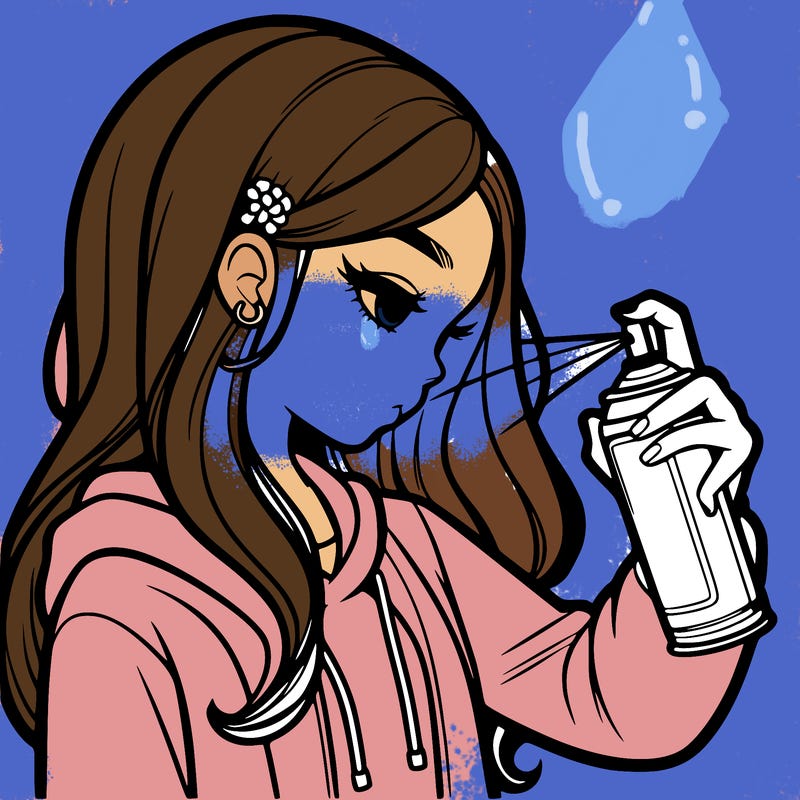 a realistic girl spray painting