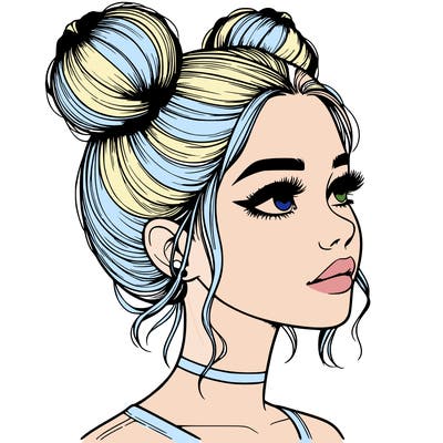 realistic girl with buns on the top of her head