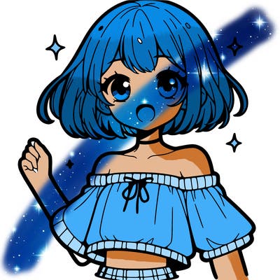 cute anime girl with cute crop top off shoulder shirt with bold outline and no small details