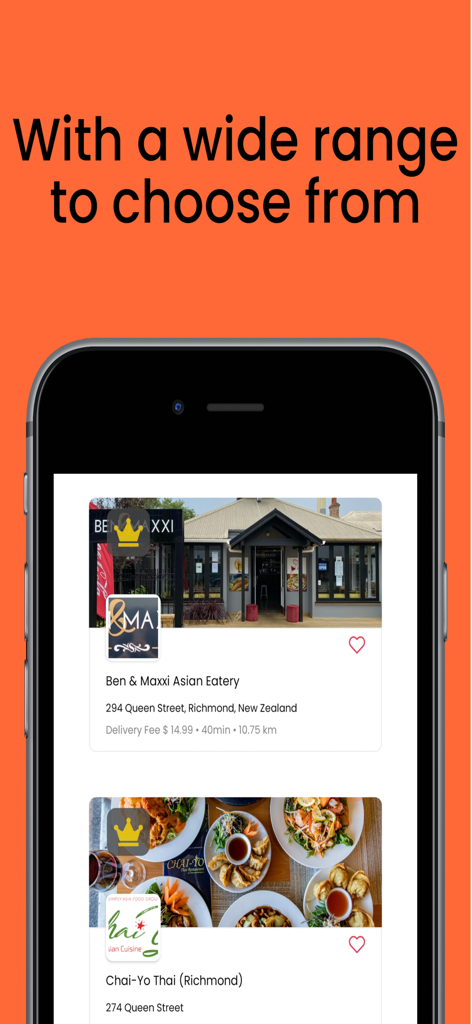 Smartphone screen showing the YUMMi app with a list of local restaurants to choose from
