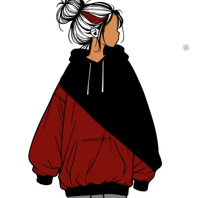 realistic girl with a oversized sweatshirt on and a bun