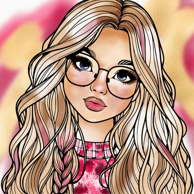 girl with long hair and freckles and glasses realistic