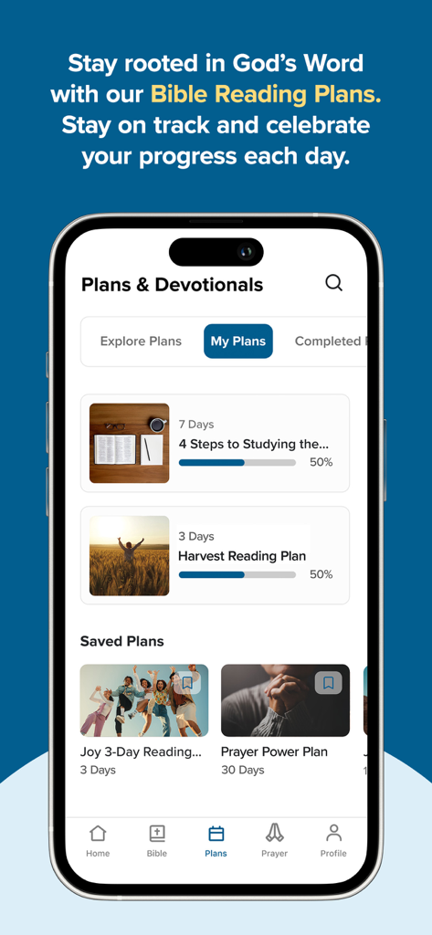 CBN Daily Devotional Bible App - Interface of the CBN Bible App showing different daily reading plans and progress tracking for users.