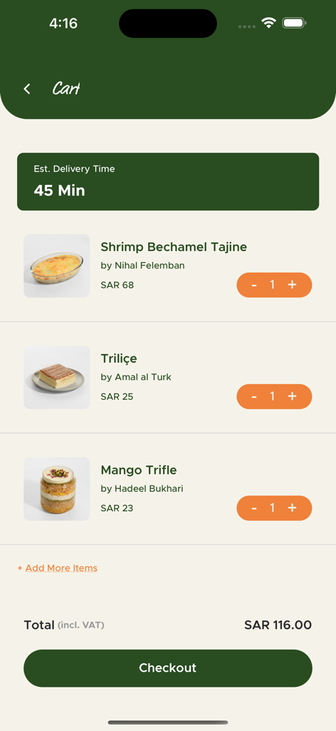 Prep'd - Shopping cart screen in the Prepd app showing influencer curated meals and checkout options