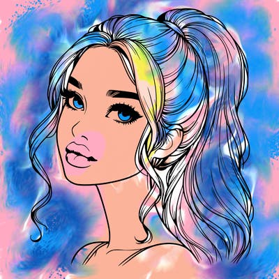 realistic girl with a ponytail on her hair and lips