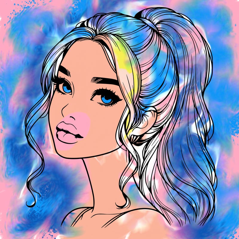 realistic girl with a ponytail on her hair and lips