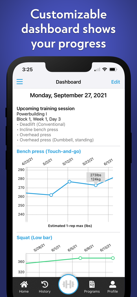 Barbell Medicine - Barbell Medicine app dashboard showing lifting progress charts and upcoming workout details