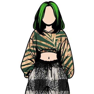 realistic girl faceless with baggy pants and a crop top