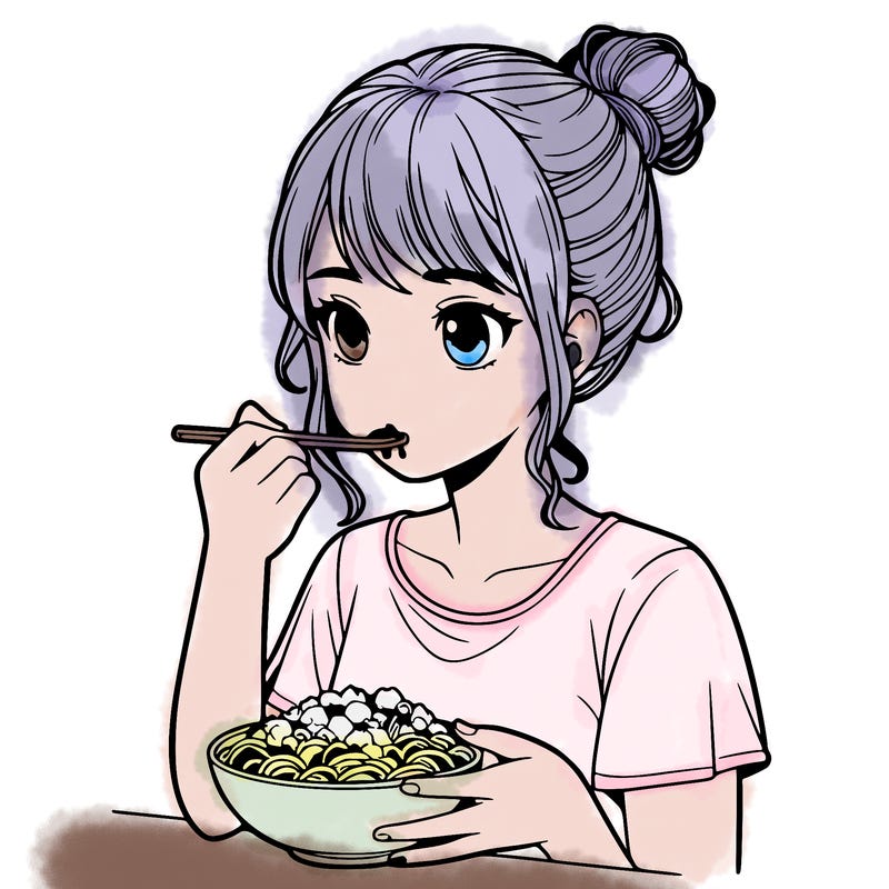 a realistic girl, eating food
