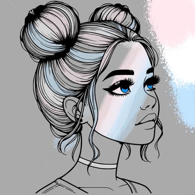 realistic girl with buns on the top of her head
