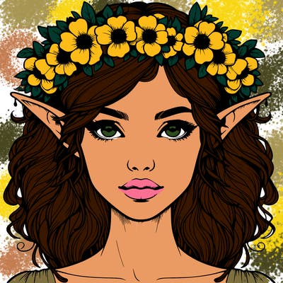 realistic female elf with flower crown