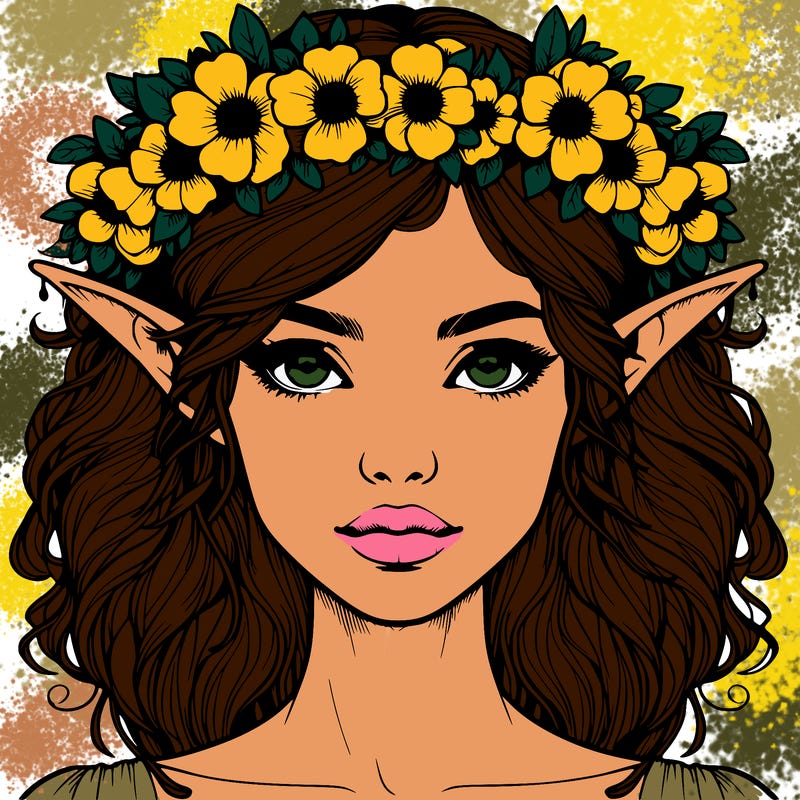 realistic female elf with flower crown