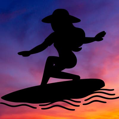a lady on a surf board