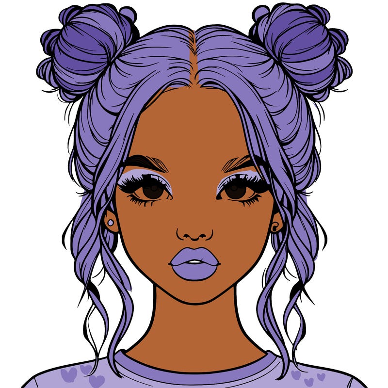 realistic girl with two buns in hair and lips