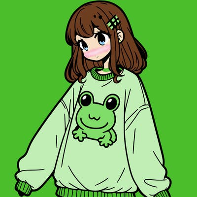 girl wearing frogging sweatshirt