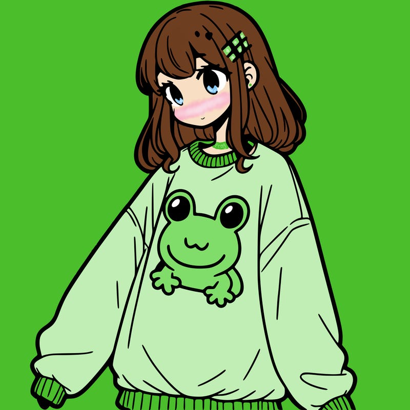 girl wearing frogging sweatshirt