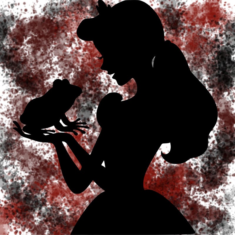 a shadow of a princess holding a frog realistic