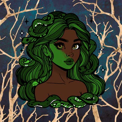 realistic girl with snakes as hair