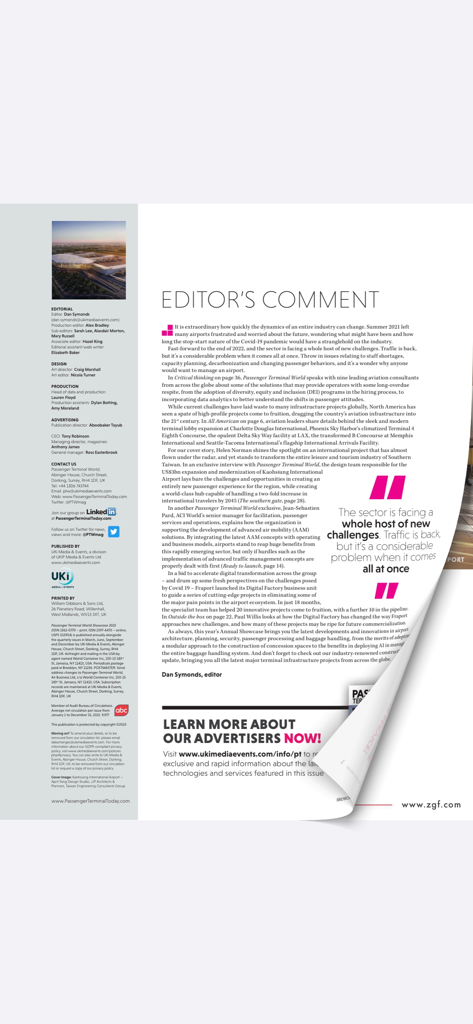 Passenger Terminal World - Seite mit Kommentaren der Redaktion aus dem digitalen Magazin Passenger Terminal World mit Brancheneinblicken und Angaben zum Redaktionsteam